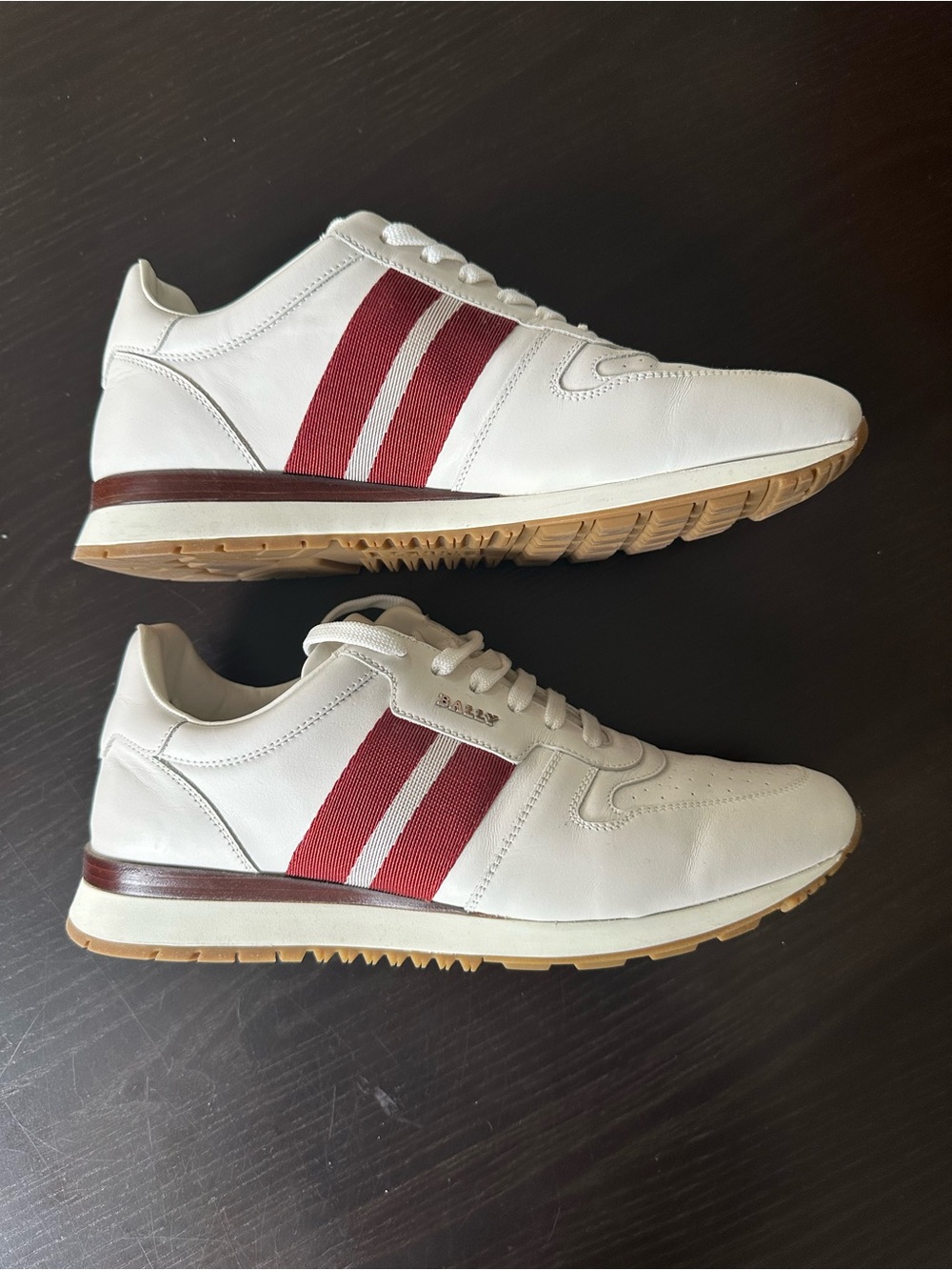 Bally White Leather Sneakers with Red Stripe